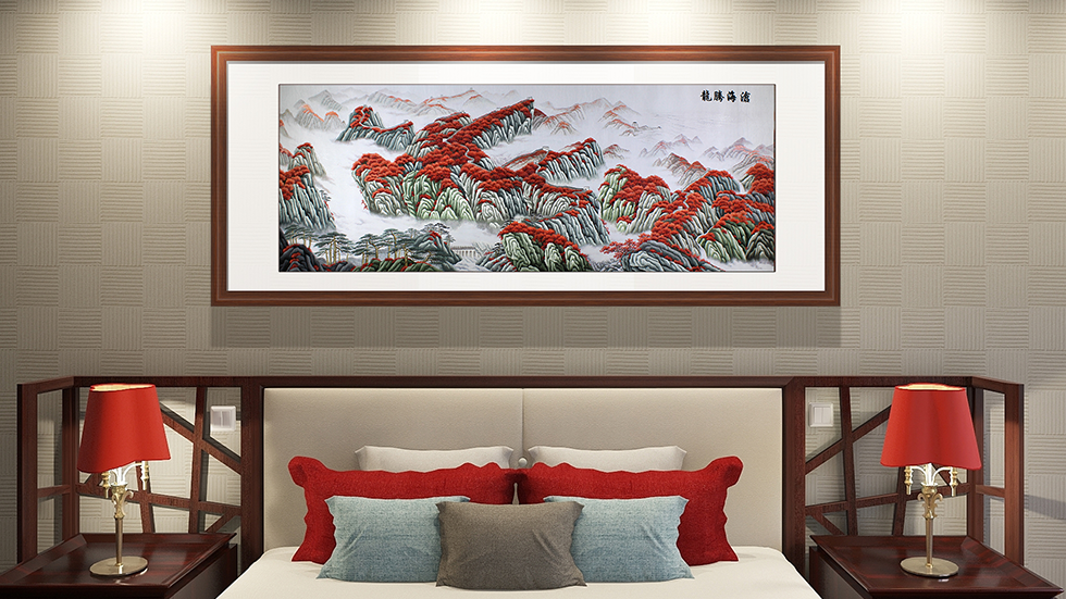 刺绣苍海腾龙,红色长城 客厅装饰画