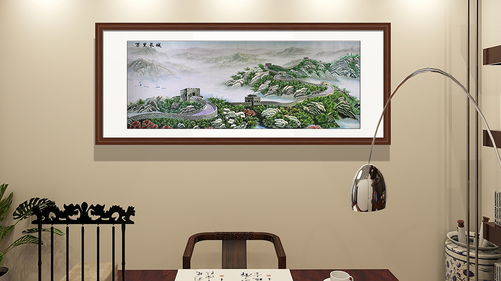 青绿山水万里长城 书房装饰画