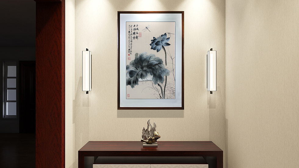 刺绣玄关装饰画水墨荷花